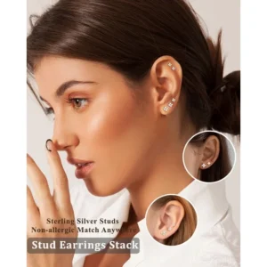 APSVO 5 Pairs 18K White Gold Plated Flower Stud Earrings for Women