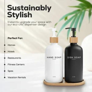 HBK Glass Soap Dispenser Set with Bamboo Tray